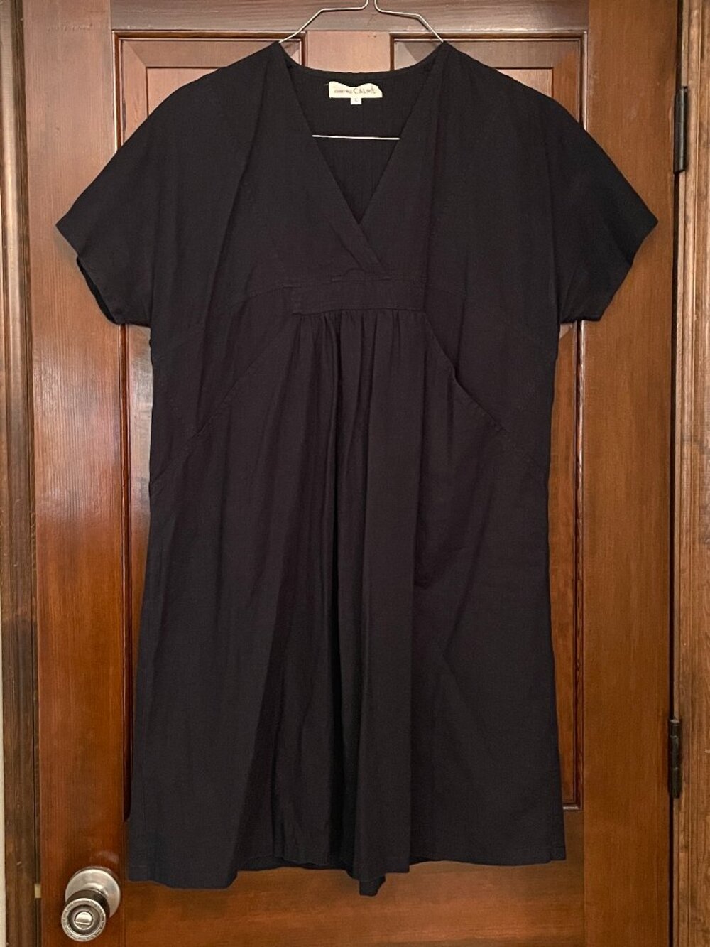 Johnny Was Calme faded black short sleeved hemp/organic cotton dress w/pockets